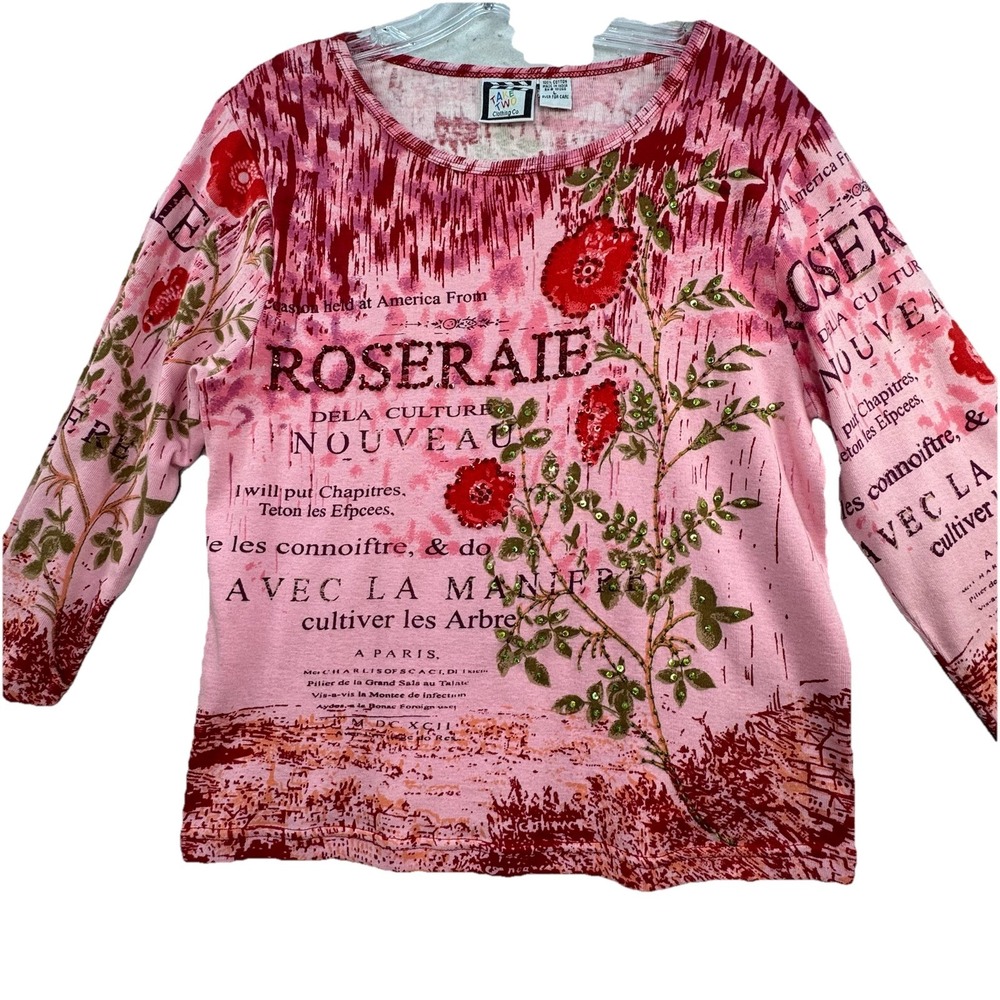 Vintage‎ Take Two Art To Wear Shirt Women's Large Paris Italy Love Roses Retro